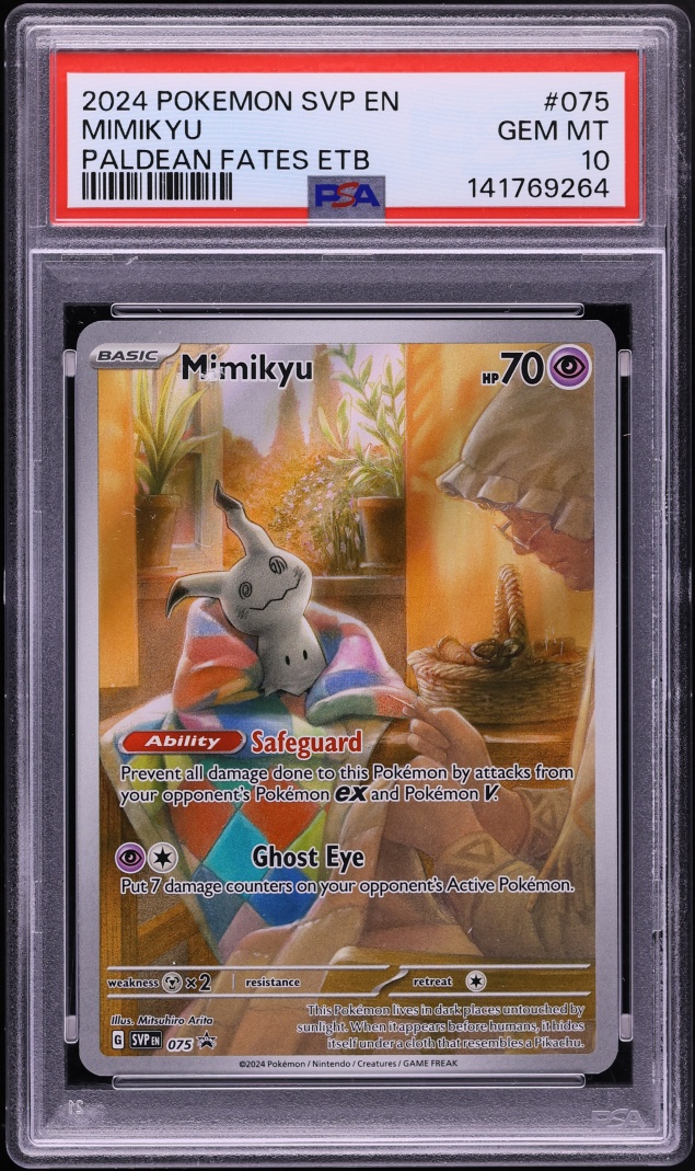 2024 Pokemon SV Promo Paldean Fates Center ETB Full Art Mimikyu #75 PSA 10 GEM MINT