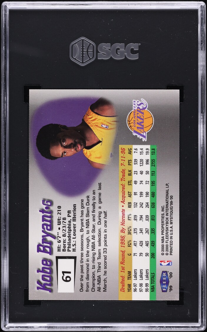 1999 Fleer Mystique Kobe Bryant #61 SGC 9.5 MINT+