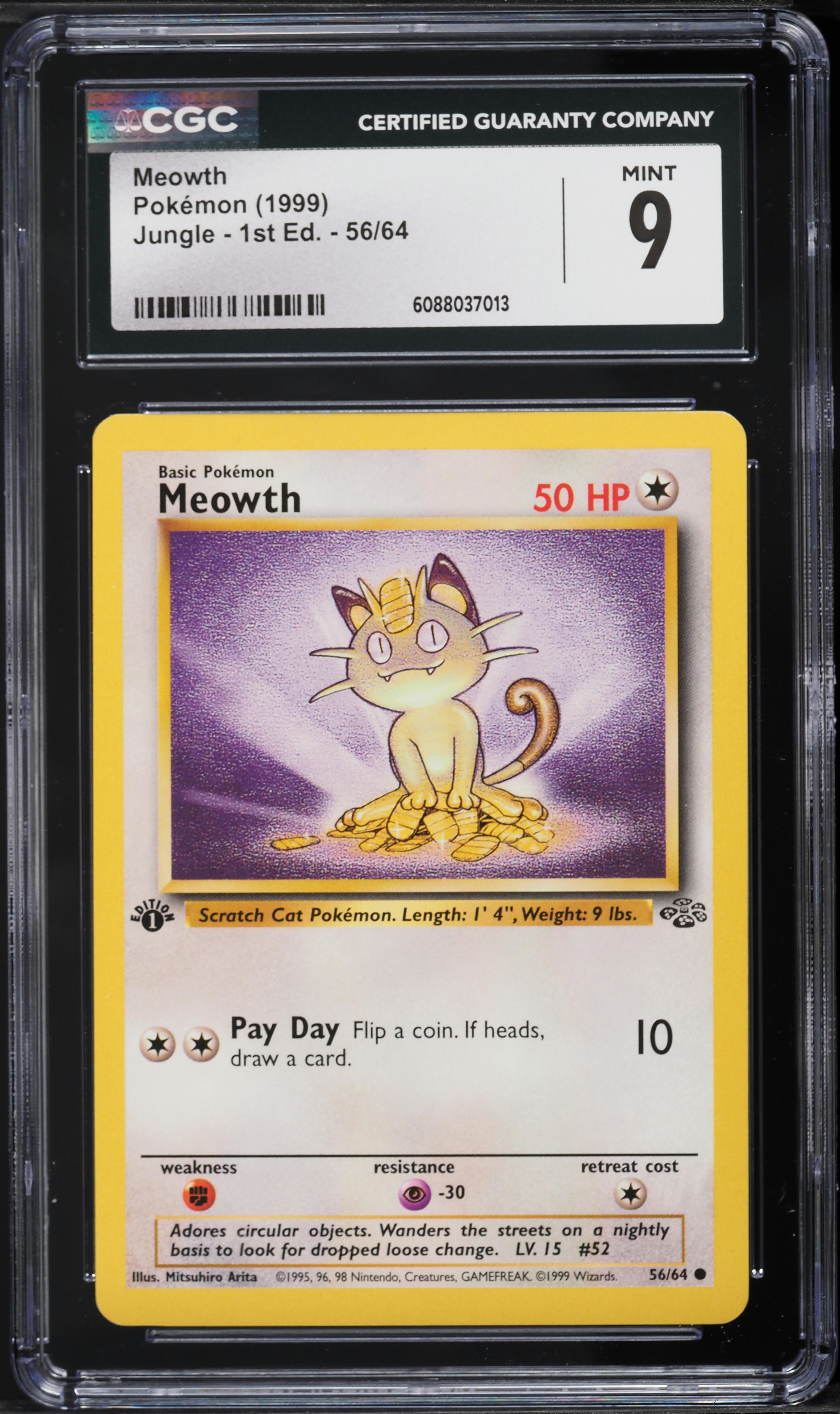 1999 Pokemon Jungle 1st Edition Meowth #56 CGC 9 MINT