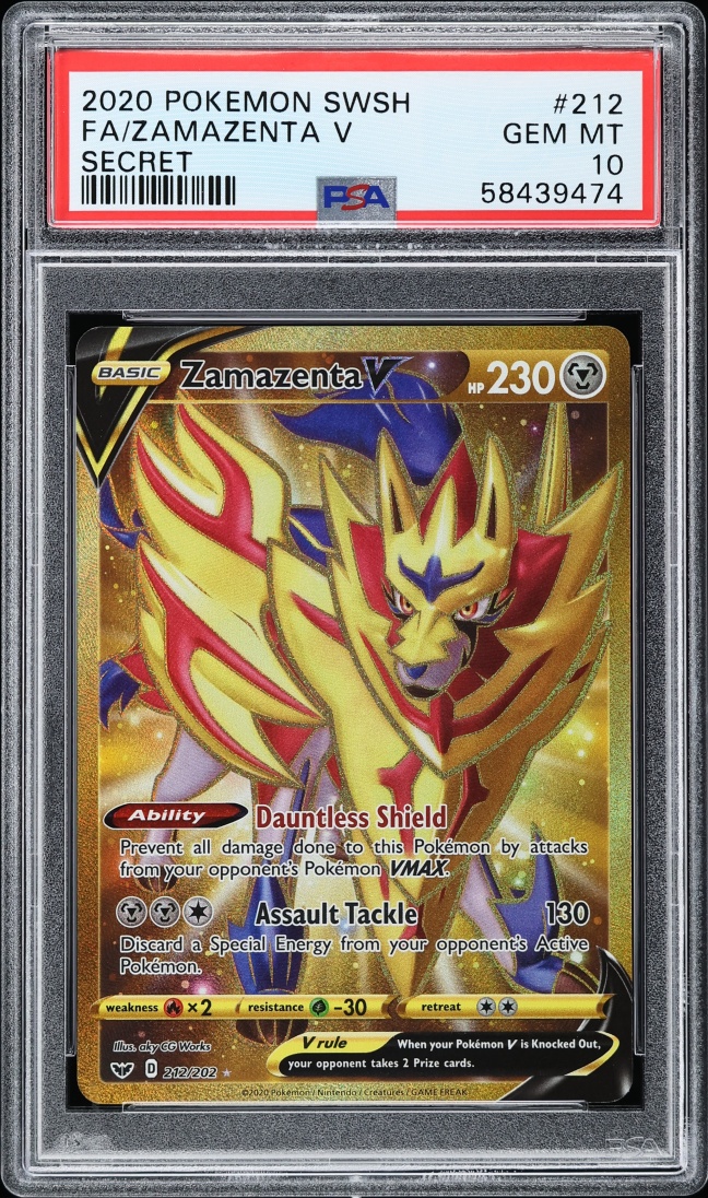 2020 Pokemon Sword & Shield Gold Rare Zamazenta V #212 PSA 10 GEM MINT