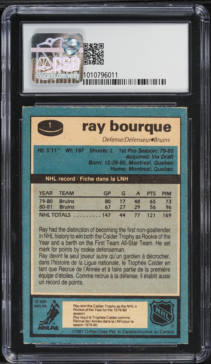 1981 O-Pee-Chee Hockey Ray Bourque #1 CSG 6 EXMT