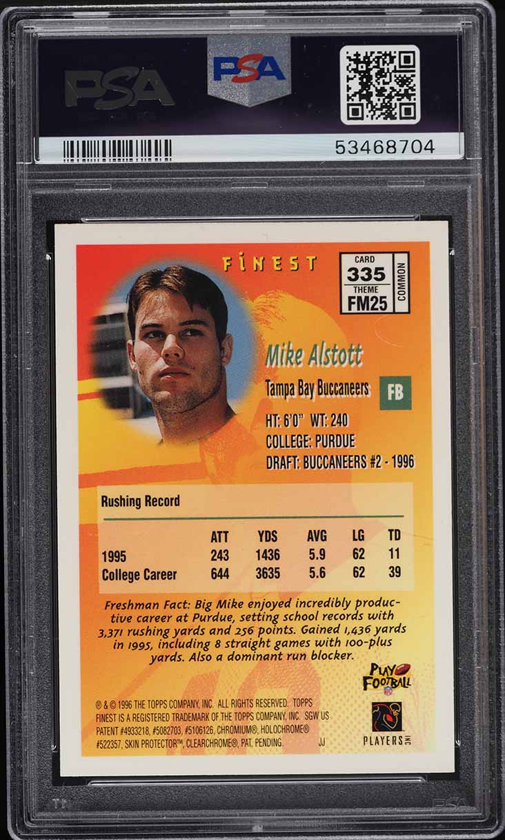 1996 Finest w/ Coating Mike Alstott ROOKIE #335 PSA 10 GEM MINT