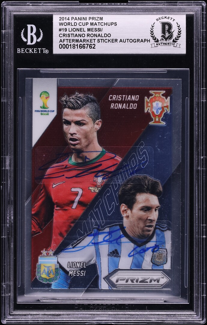 2014 Panini Prizm World Cup Matchups Lionel Messi Cristiano Ronaldo AUTO #19 BAS BGS AUTH