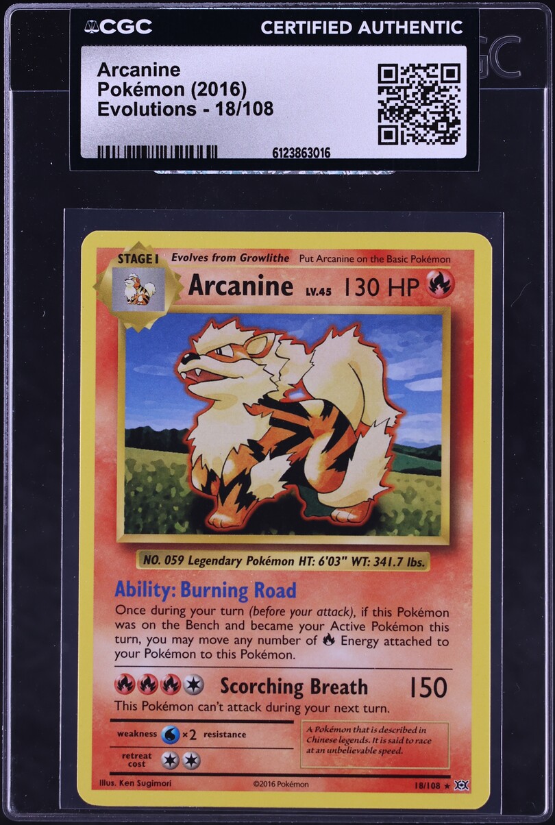 2016 Pokemon XY Evolutions Arcanine #18 CGC AUTH