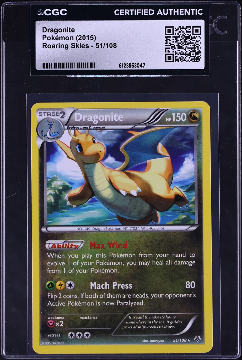 2015 Pokemon XY Roaring Skies Dragonite #51 CGC AUTH