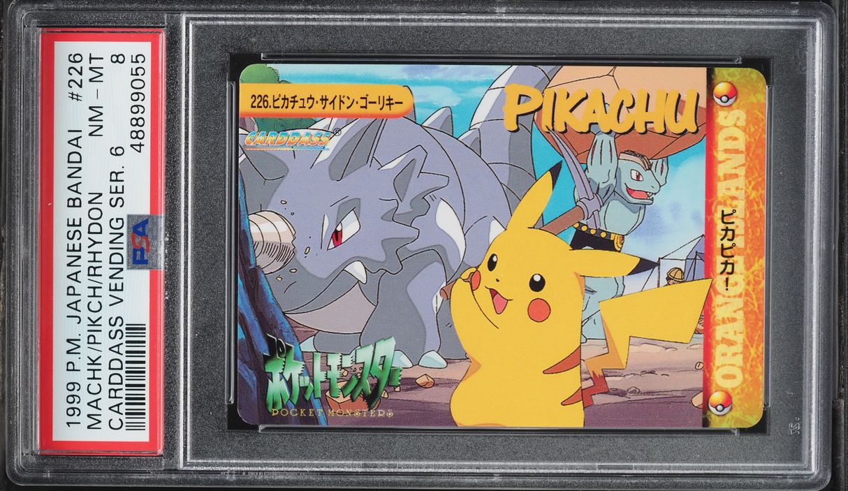 1999 Pokemon Japanese Bandai Carddass Vending Series 6 Machoke Pikachu PSA 8