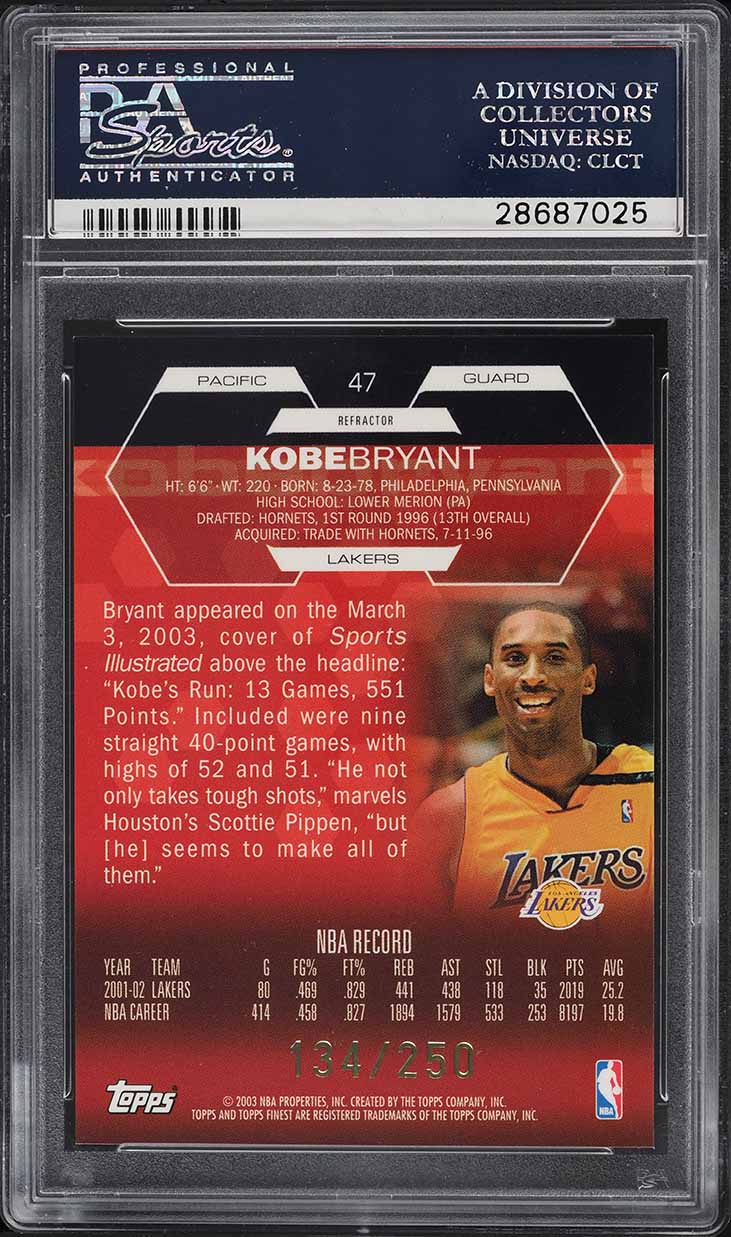 2002 Finest Refractor Kobe Bryant /250 #47 PSA 10 GEM MINT