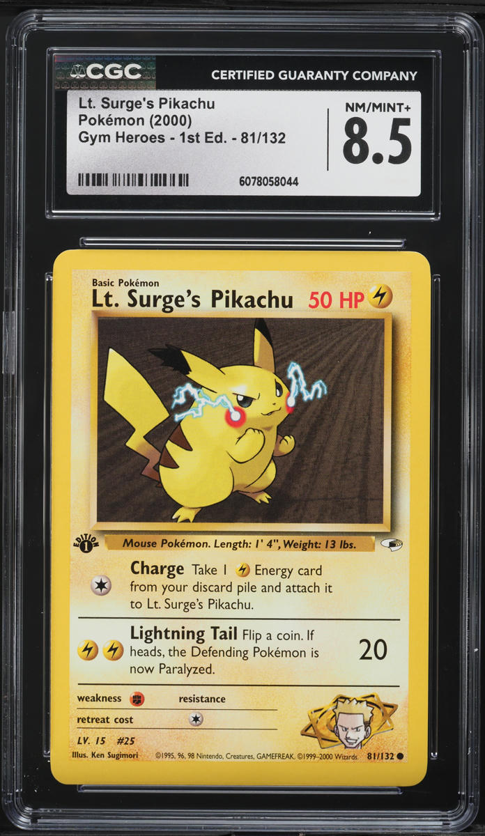 2000 Pokemon Gym Heroes 1st Edition Lt. Surge's Pikachu #81 CGC 8.5 NM-MT+