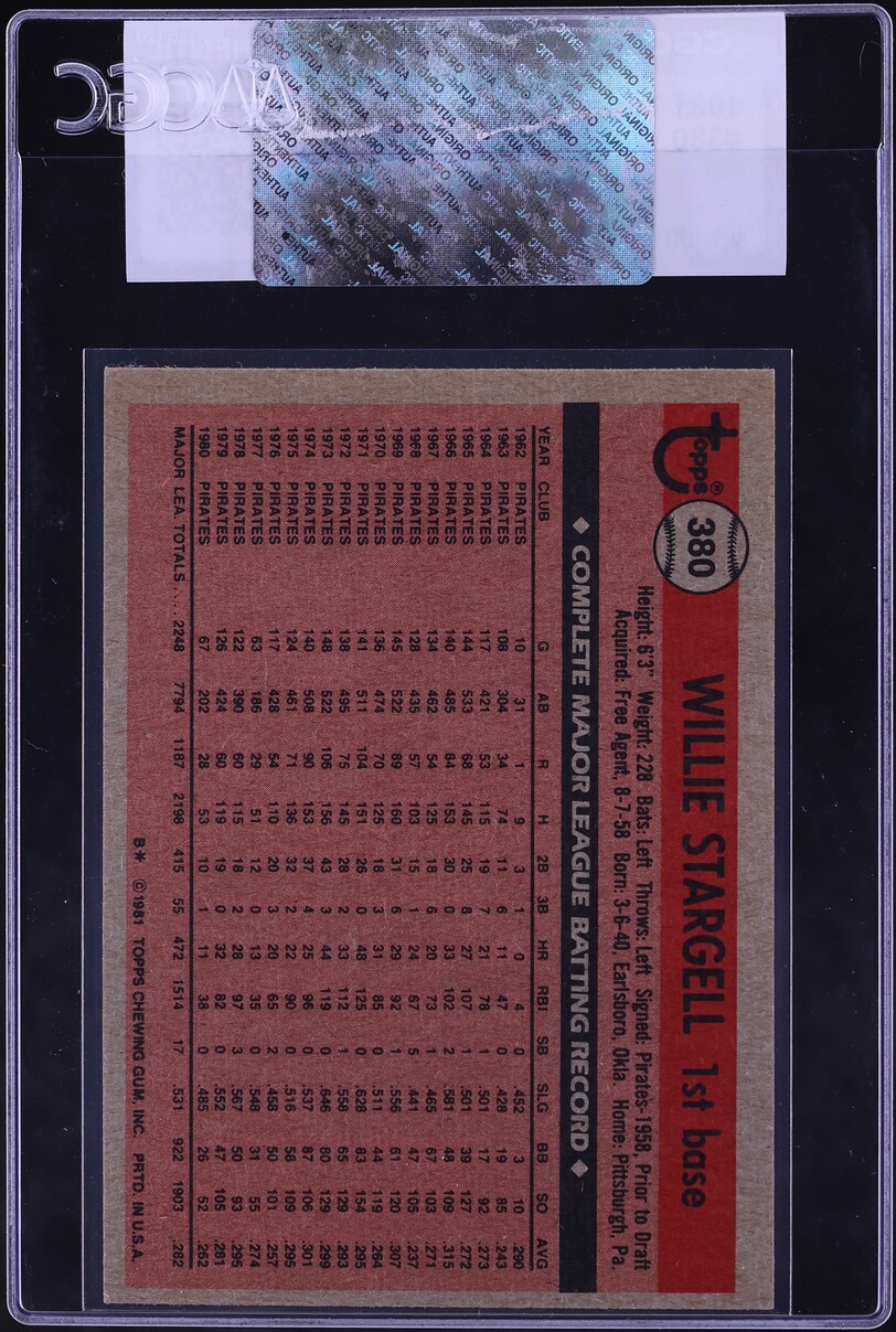 1981 Topps Willie Stargell #380 CGC AUTH