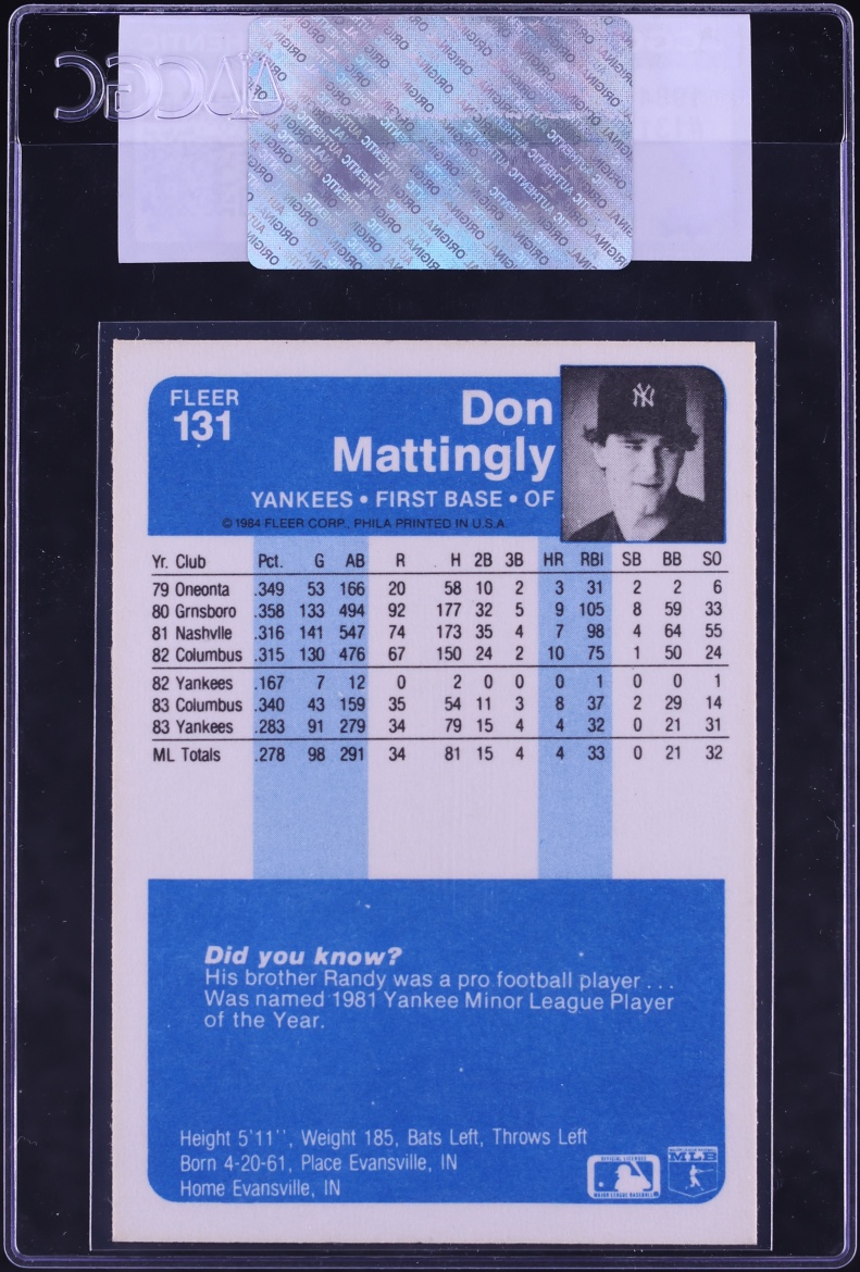 1984 Fleer Don Mattingly ROOKIE #131 CGC AUTH