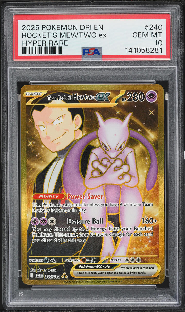2025 Pokemon Scarlet & Violet Destined Rivals Gold Rare Team Rocket's Mewtwo ex #240 PSA 10 GEM