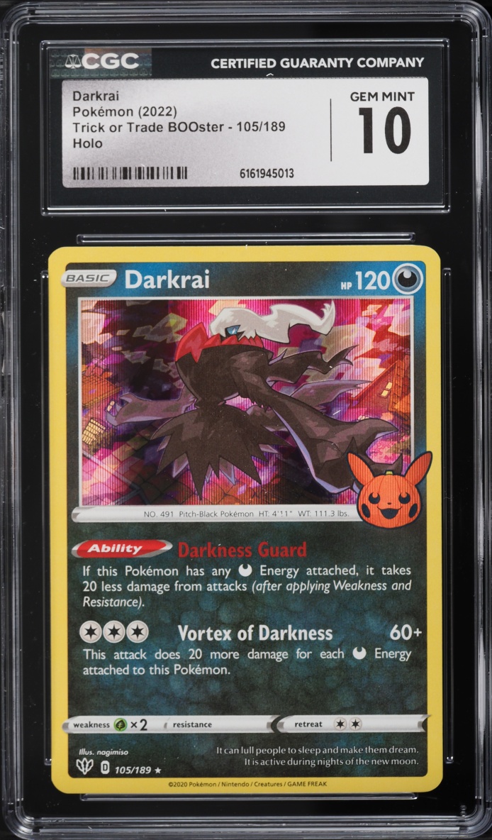 2022 Pokemon Sword & Shield Trick Or Trade BOOster Holo Darkrai #105 CGC 10 GEM MINT