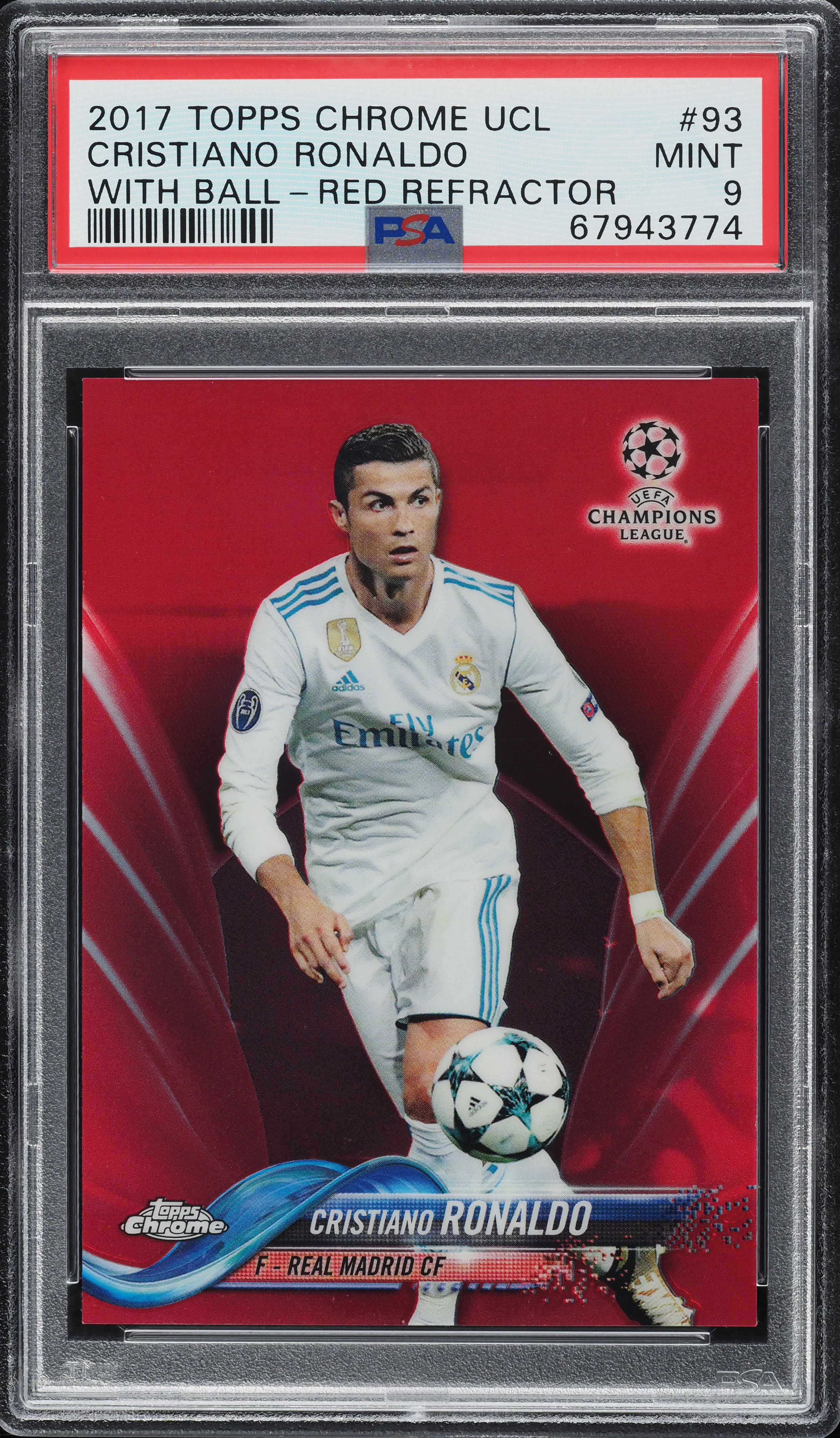 2017 Topps Chrome UEFA Red Refractor Cristiano Ronaldo /10 #93 PSA