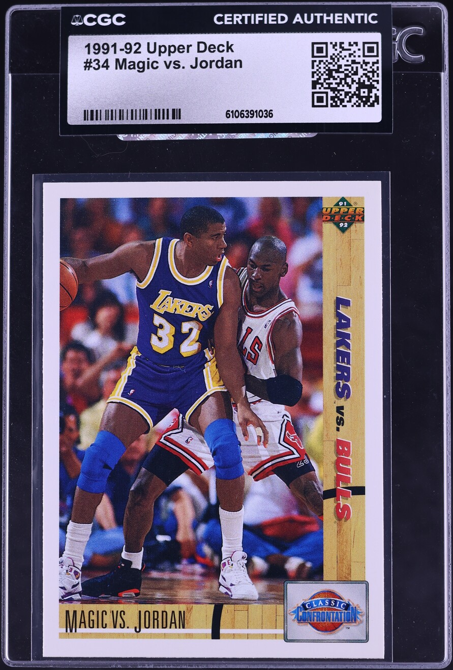 1991 Upper Deck Basketball Magic Johnson VS Michael Jordan #34 CGC AUTH