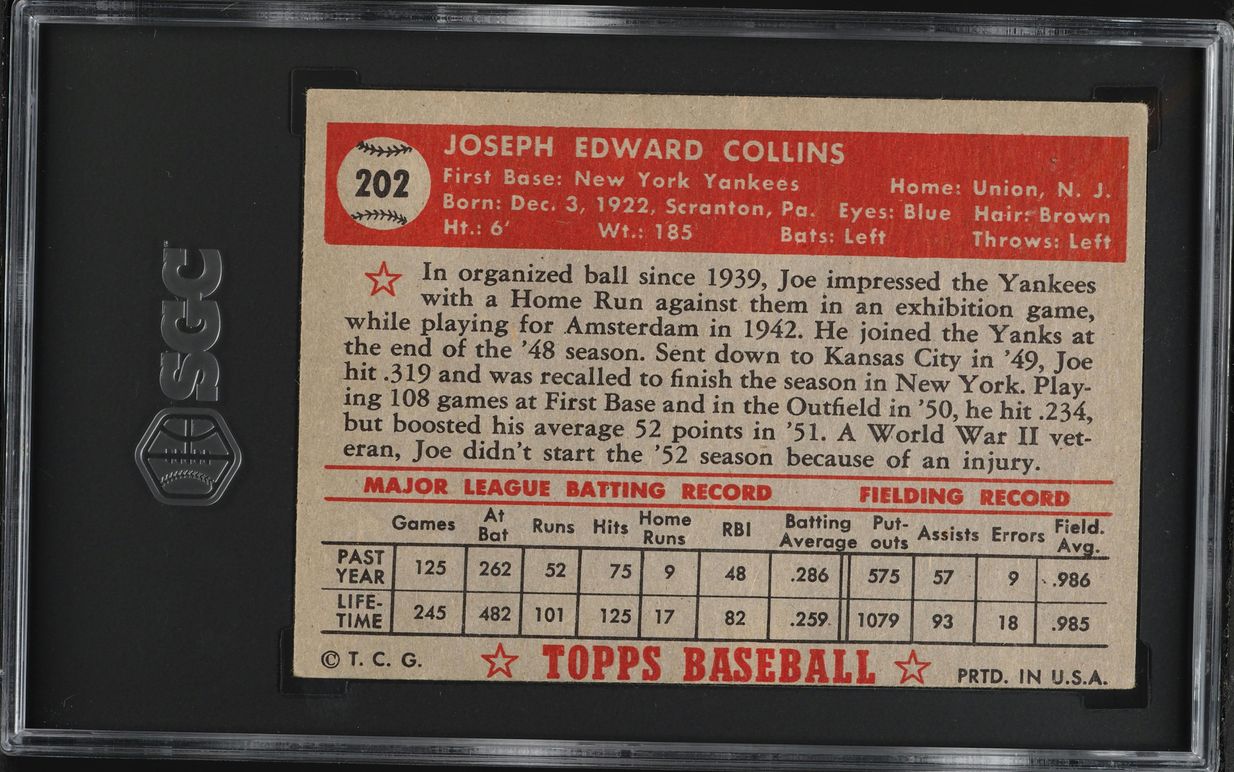 1952 Topps Joe Collins #202 SGC 5 EX