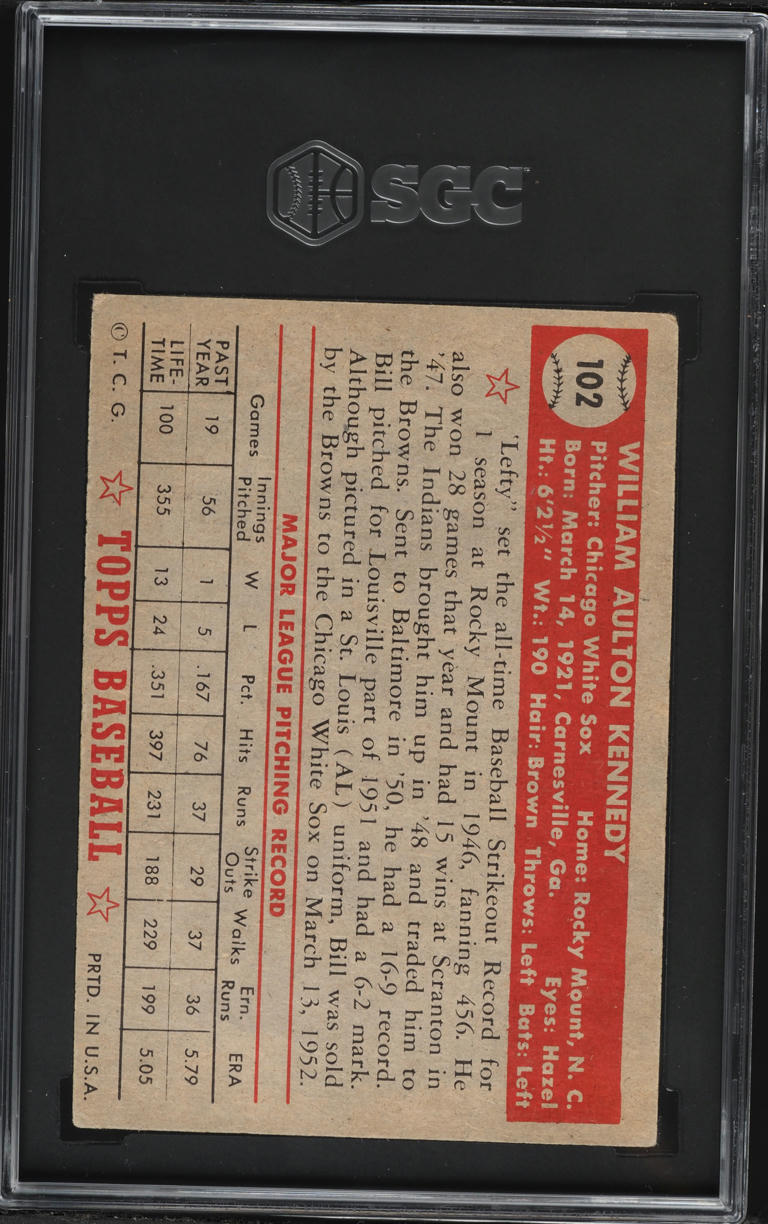 1952 Topps Bill Kennedy #102 SGC 2 GD
