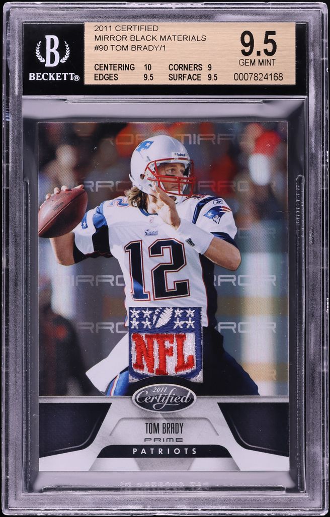 2011 Panini Certified Mirror Black Materials Tom Brady SHIELD PATCH 1/1 #90 BGS 9.5 GEM MINT - Photo 1
