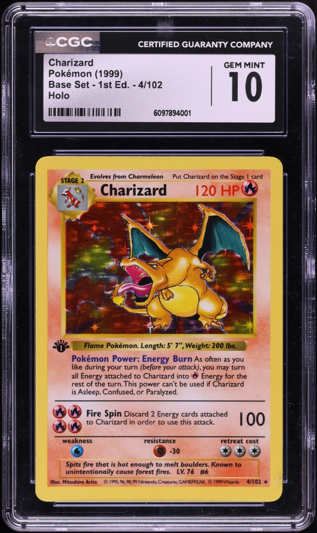 1999 Pokemon Base Set Shadowless 1st Edition Holo Charizard #4 CGC 10 GEM MINT