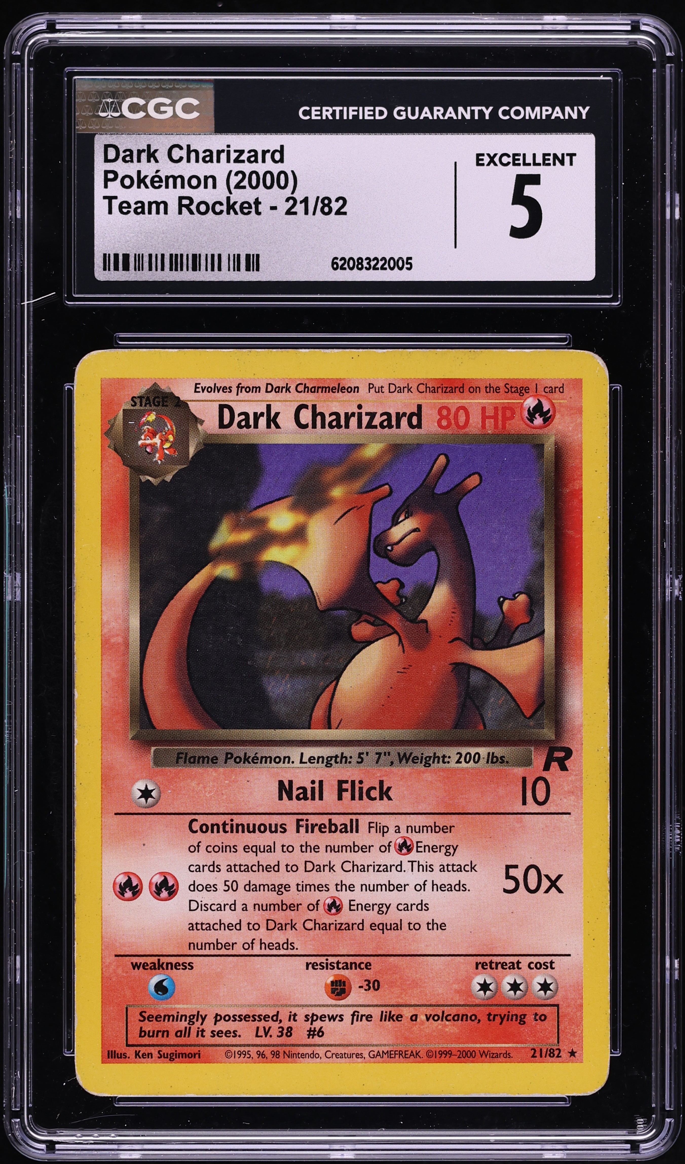 2000 Pokemon Team Rocket Dark Charizard #21 CGC 5 EX