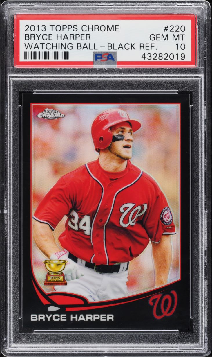 2013 Topps Chrome Watching Ball Black Refractor Bryce Harper /100 #220 PSA 10 GEM MINT - Photo 1