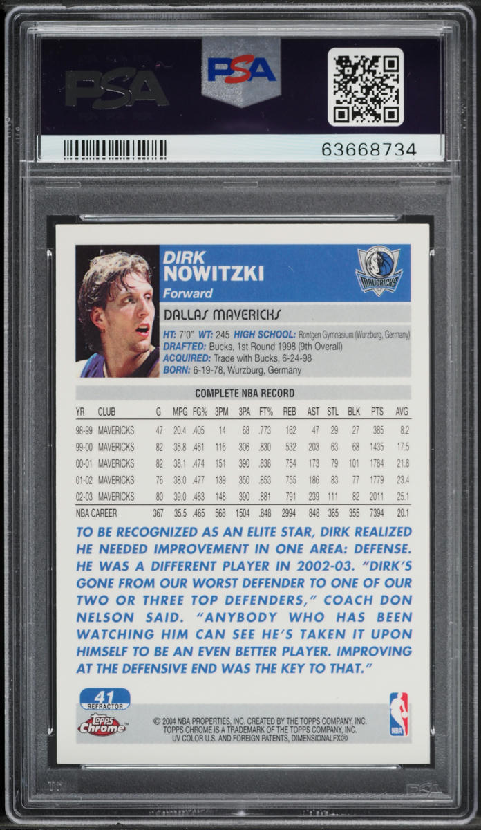 2003 Topps Chrome Refractor Dirk Nowitzki #41 PSA 9 MINT