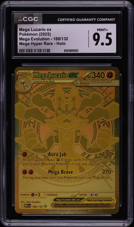 2025 Pokemon Mega Evolution Gold Rare Mega Lucario Ex #188 CGC 9.5 MINT+