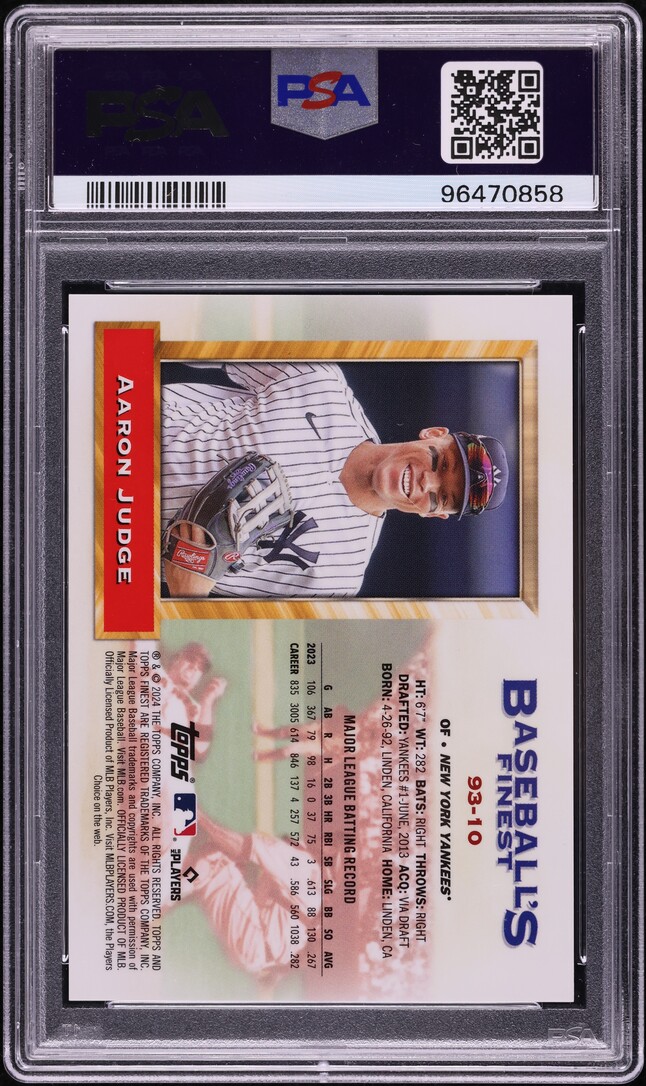 2024 Finest What If '93 Prototypes Gold Refractor Aaron Judge /50 #93-10 PSA 10