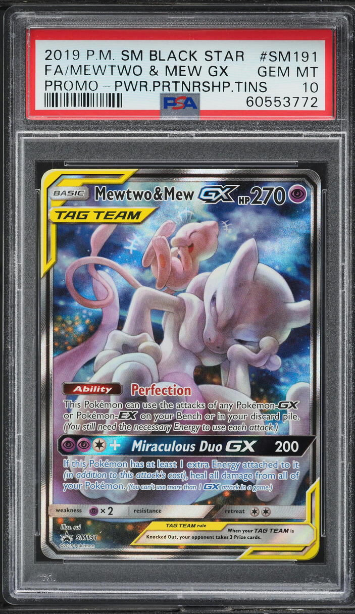 2019 Pokemon SM Black Star Promo Full Art Mewtwo & Mew GX #SM191 PSA 10 GEM MINT