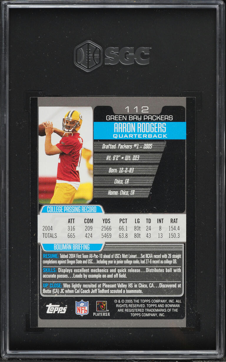2005 Bowman Football Aaron Rodgers ROOKIE #112 SGC 9.5 MINT+