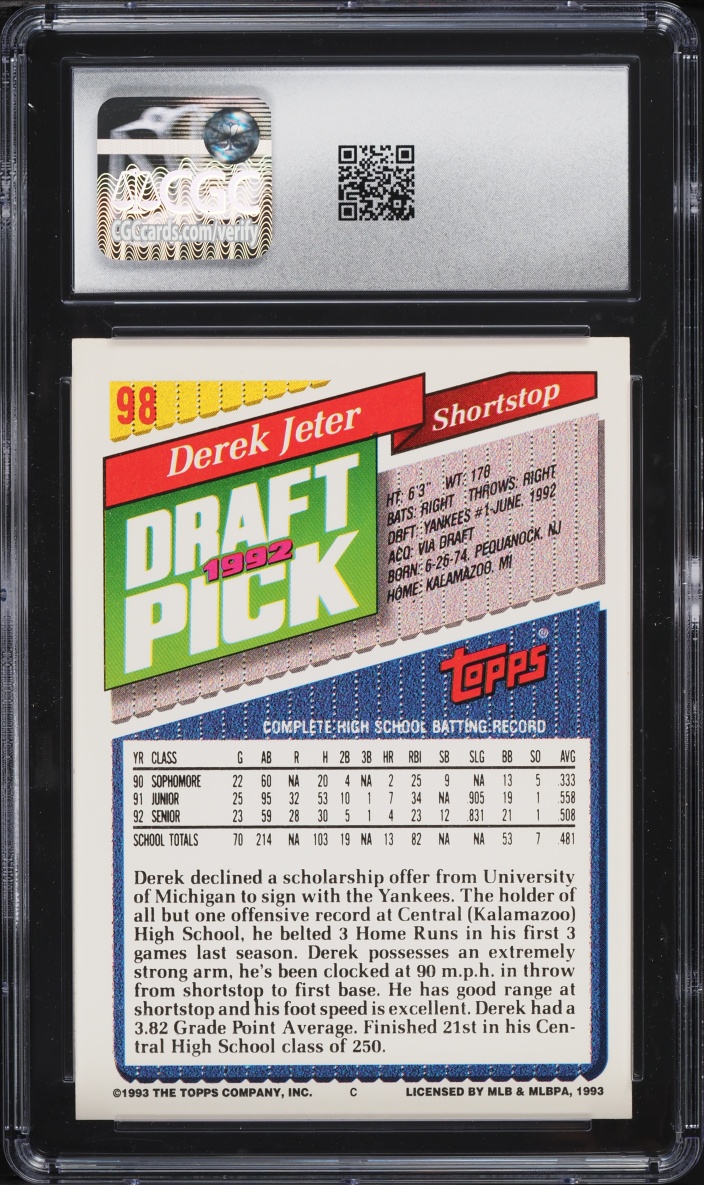 1993 Topps Derek Jeter ROOKIE #98 CGC 9 MINT