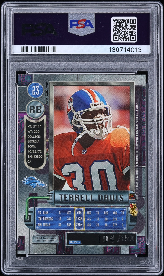 1997 Metal Universe Precious Metal Gems PMG Red Terrell Davis /150 #23 PSA 7 NRMT - Photo 2