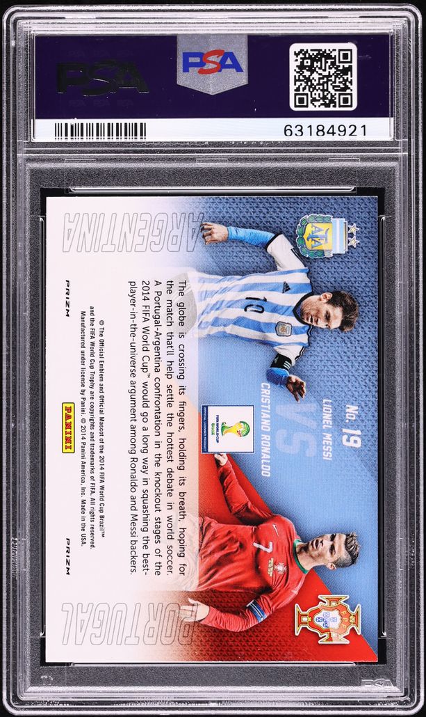 2014 Panini Prizm World Cup Yellow Red Pulsar Cristiano Ronaldo Lionel Messi #19 PSA 10 GEM