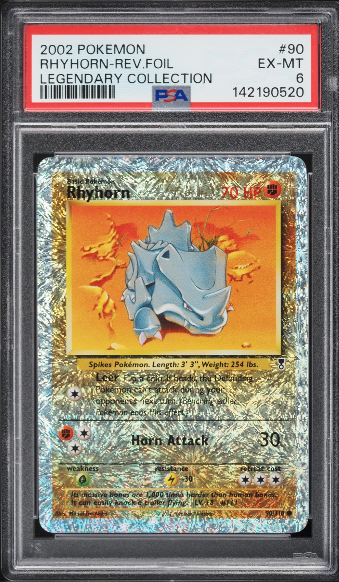 2002 Pokemon Legendary Collection Reverse Holo Rhyhorn #90 PSA 6 EXMT