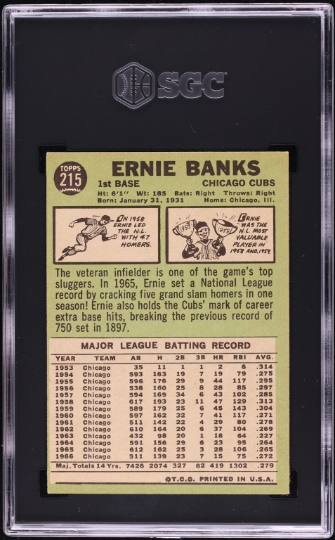 1967 Topps Ernie Banks #215 SGC 7.5 NRMT+