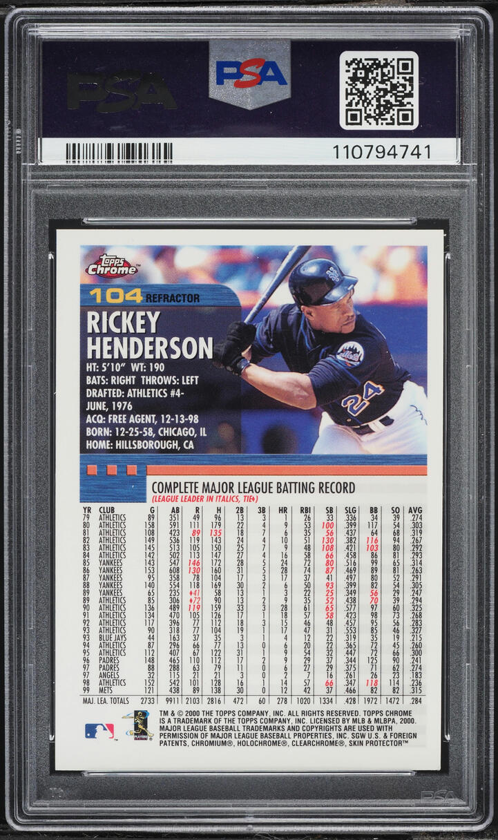 2000 Topps Chrome Refractor Rickey Henderson #104 PSA 9 MINT