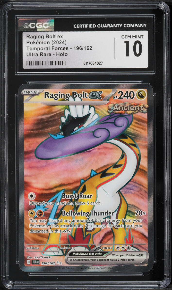 2024 Pokemon Scarlet & Violet Temporal Forces Full Art Raging Bolt Ex #196 CGC 10 GEM MINT