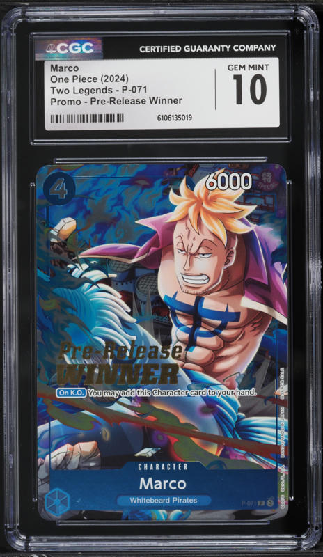 2024 One Piece Two Legends Pre-Release Winner Marco #P-071 CGC 7.5