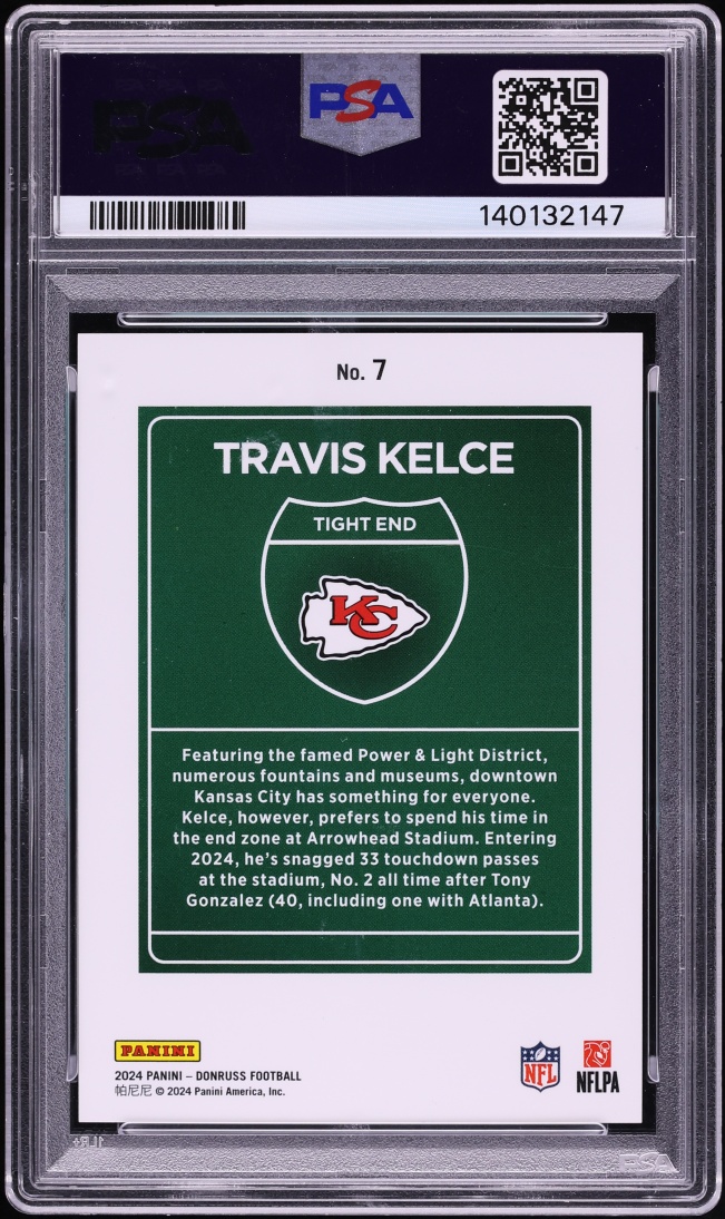 2024 Donruss Downtown Travis Kelce #7 PSA 9 MINT