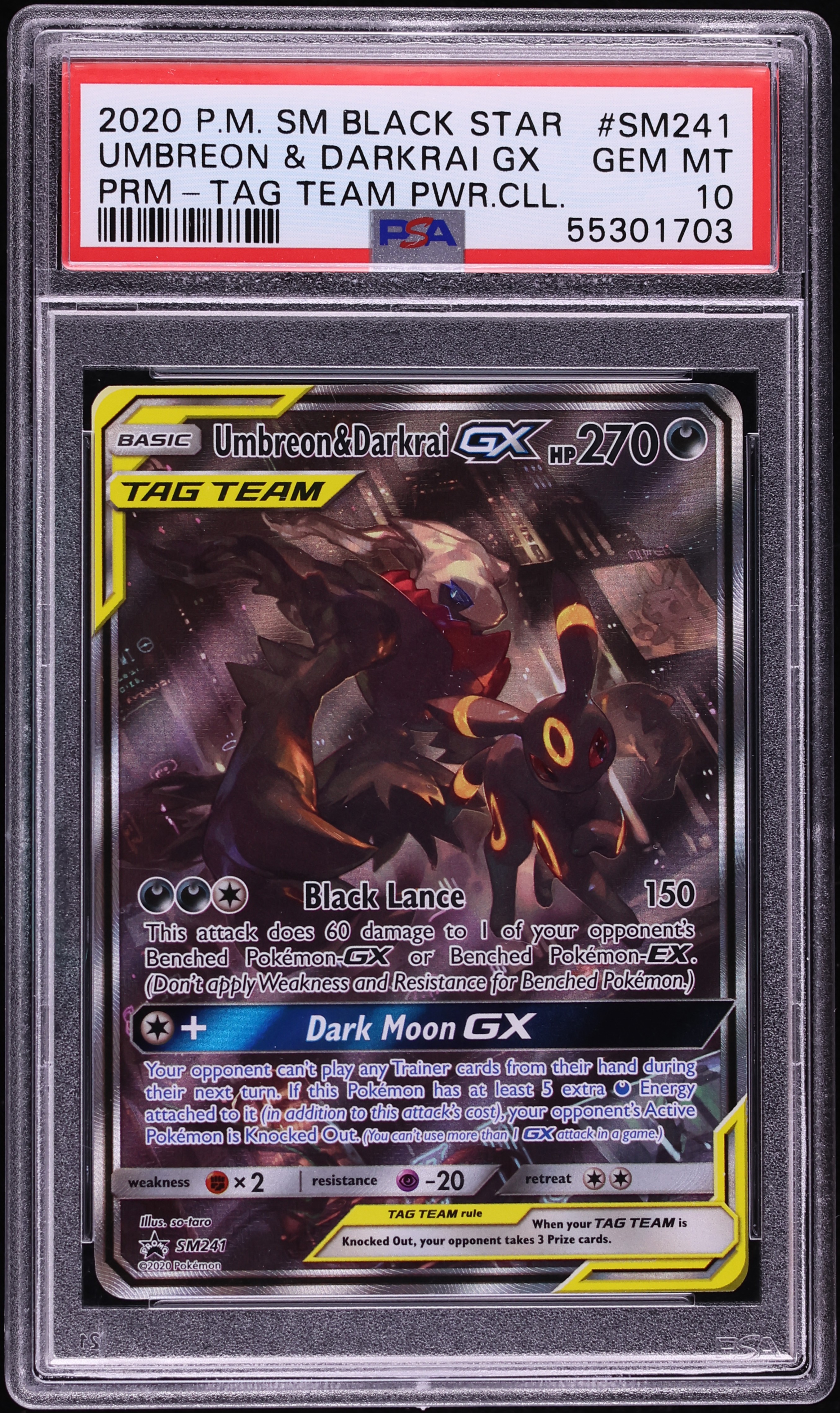 2020 Pokemon Sun & Moon Promo Tag Team Powers Full Art Umbreon & Darkrai GX #SM241 PSA 10 GEM