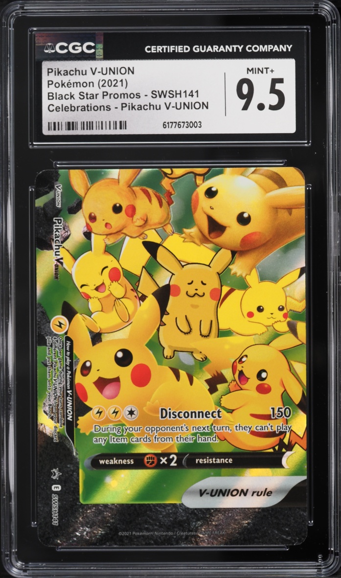 2021 Pokemon Sword & Shield Promo Celebrations Full Art Pikachu V-UNION #SWSH141 CGC 9.5 MINT+