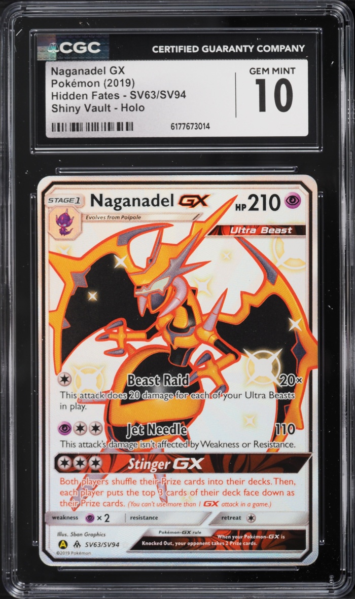 2019 Pokemon Sun & Moon Hidden Fates Shiny Vault Shiny Naganadel GX #SV63 CGC 10 GEM MINT