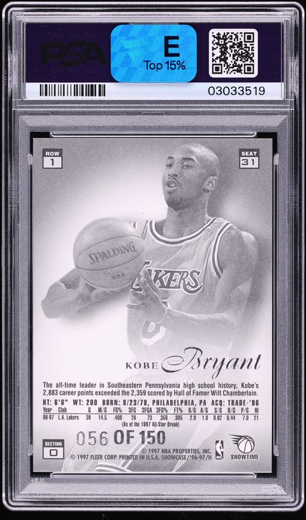 1996 Flair Showcase Legacy Collection Row 1 Kobe Bryant ROOKIE /150 #31 PSA 10 GEM MINT