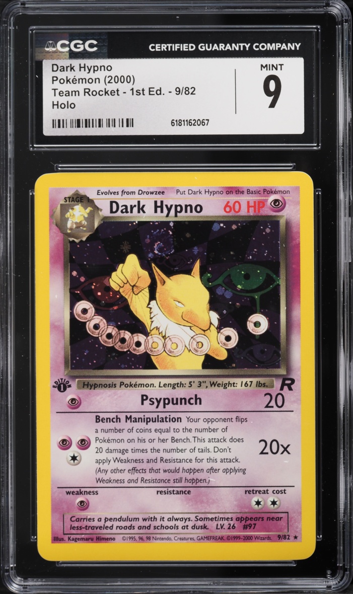 2000 Pokemon Team Rocket 1st Edition Holo Dark Hypno #9 CGC 9 MINT