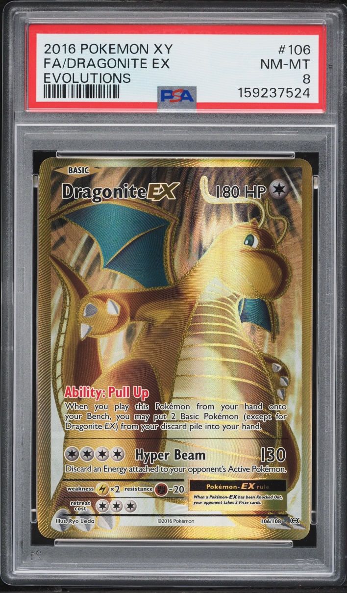 2016 Pokemon XY Evolutions Gold Rare Dragonite EX #106 PSA 8 NM-MT