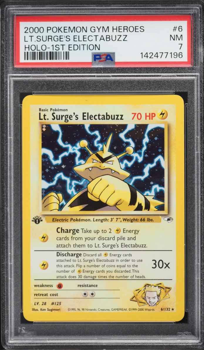 2000 Pokemon Gym Heroes 1st Edition Holo Lt. Surge's Electabuzz #6 PSA 7 NRMT