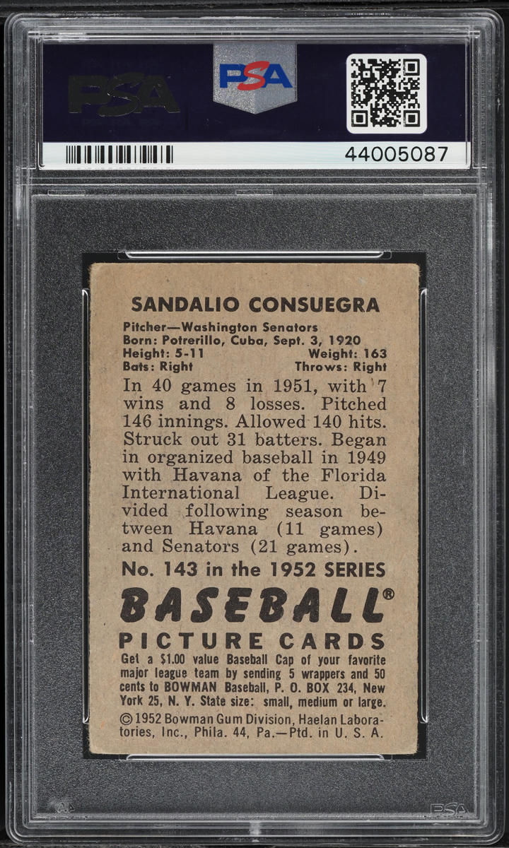 1952 Bowman Sandalio Consuegra #143 PSA 3 VG