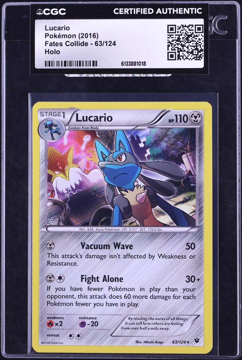 2016 Pokemon XY Fates Collide Holo Lucario #63 CGC AUTH