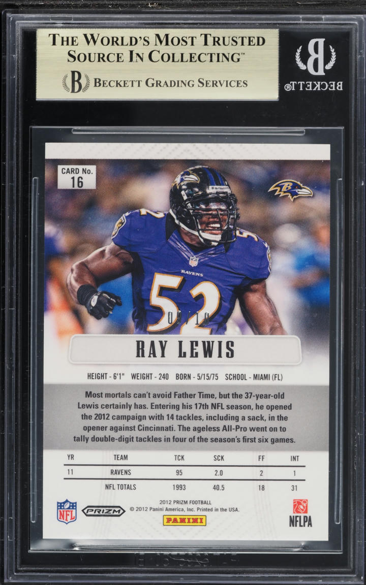 2012 Panini Prizm Gold Ray Lewis /10 #16 BGS 9.5 GEM MINT