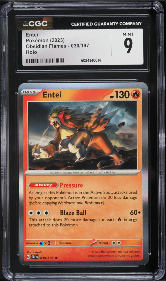 2023 Pokemon Scarlet & Violet Obsidian Flames Holo Entei #30 CGC 9 MINT