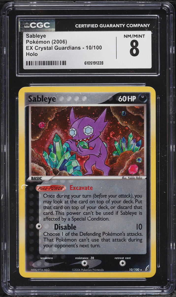 2006 Pokemon EX Crystal Guardians Holo Sableye #10 CGC 8 NM-MT
